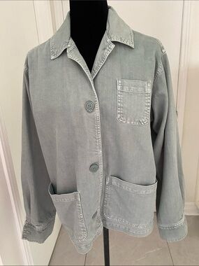 Roots Light Green Blue Denim Utility Relaxed Jacket w Patch Pockets Size Small